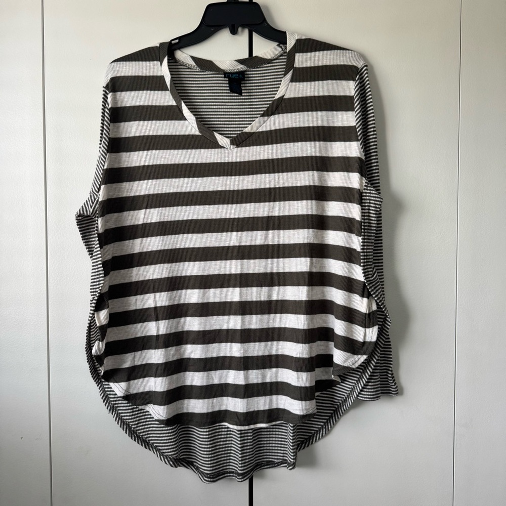 Rue21 Olive Green and White Striped Long Sleeve Top
